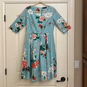 MINT LIMIT Retro floral Midi dress Womens L rockabilly cottage core pockets